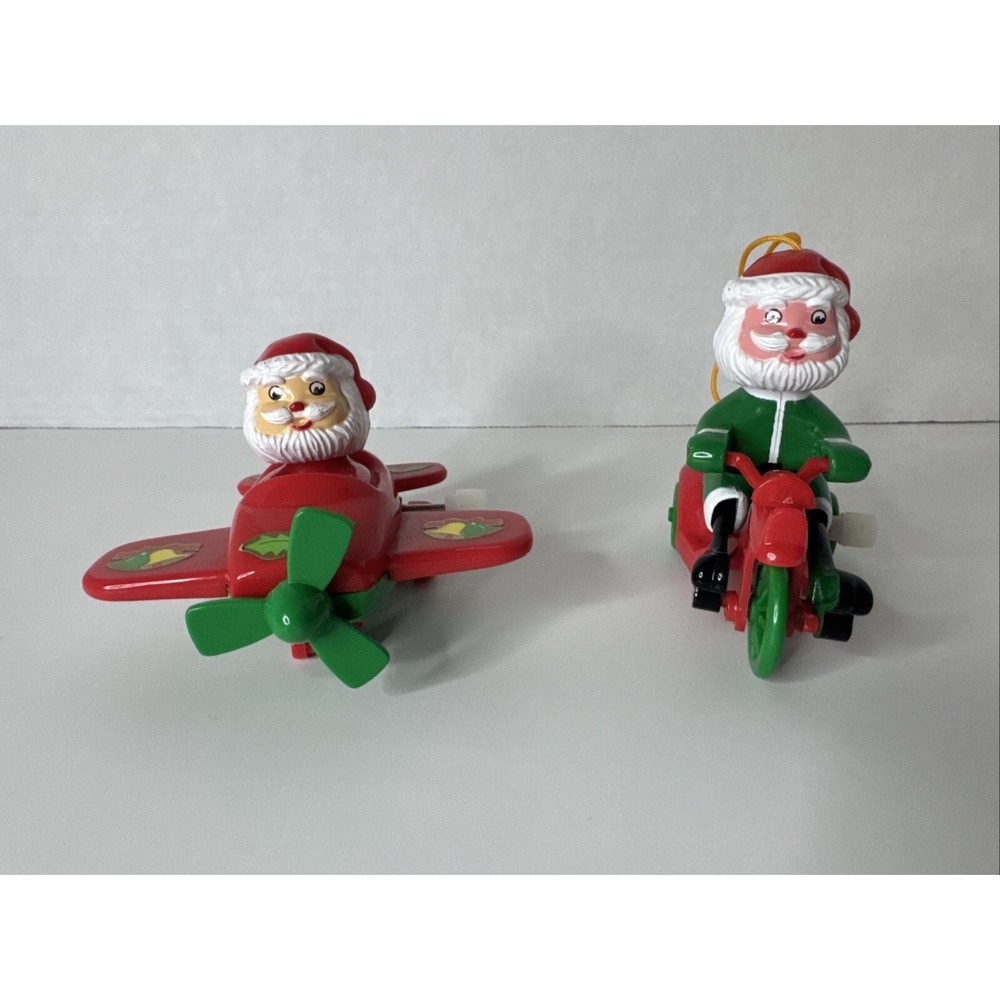 Pilot Santa in Green Airplane Wind‎ Up & Motorcycle Toy 4" Changes Directions